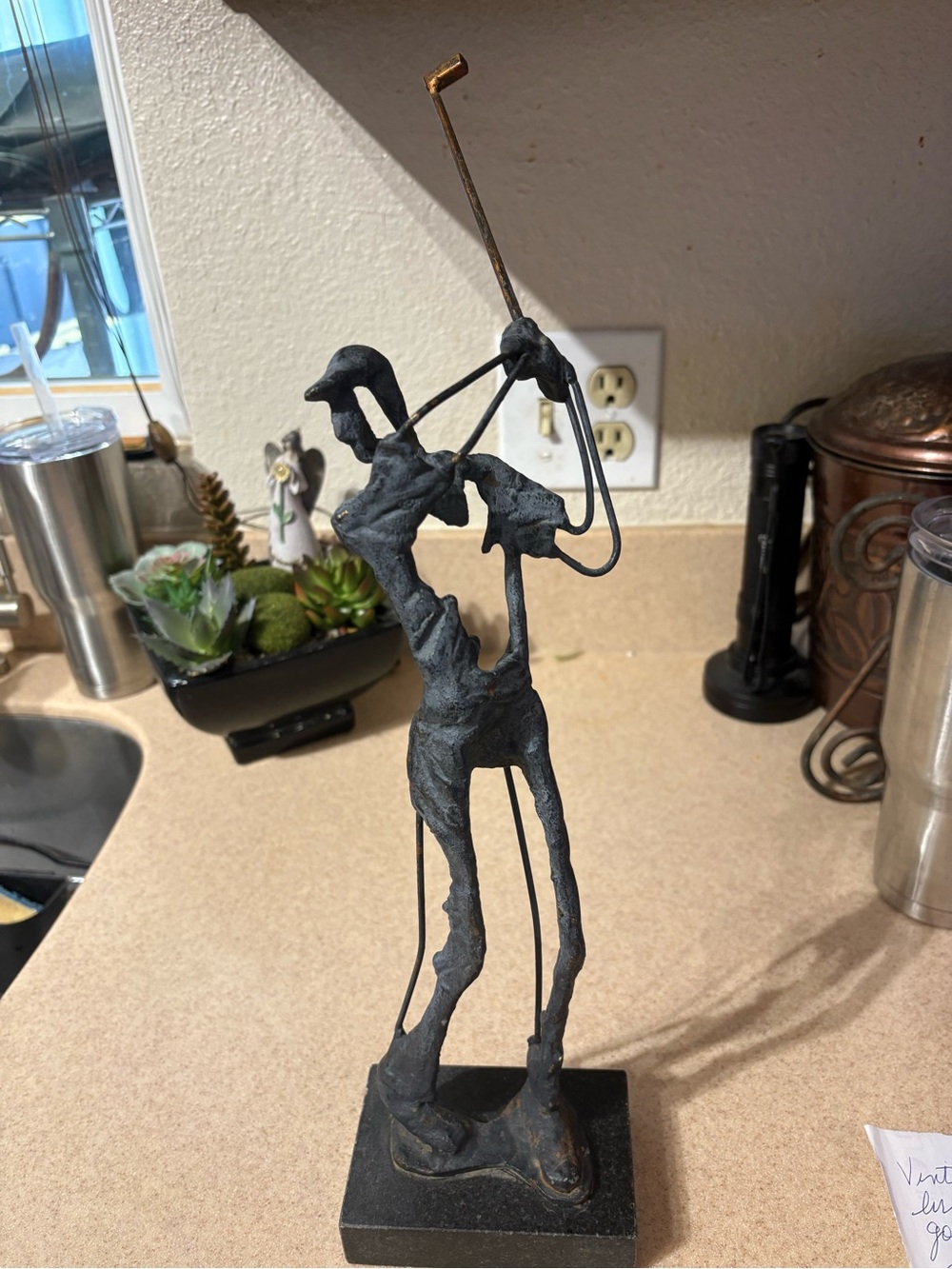 Modern Abstract Golfer Sculpture in Black 16” tall. Base is4 1/4 x2 3/4 “
